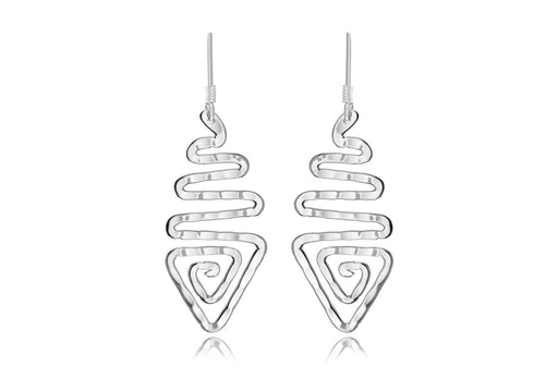 Sterling Silver Tri-Wave Triangle Drop Earrings 