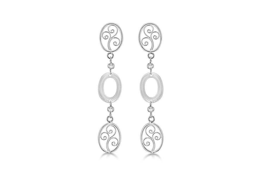 Sterling Silver Tri-Oval Cutout Disc Drop Earrings 