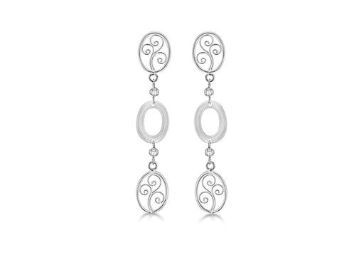 Sterling Silver Tri-Oval Cutout Disc Drop Earrings 