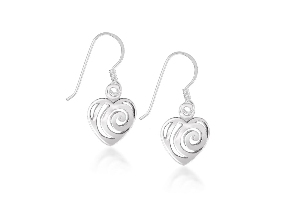 Sterling Silver 11mm x 27mm CutoCut Swirl Heart Drop Earrings