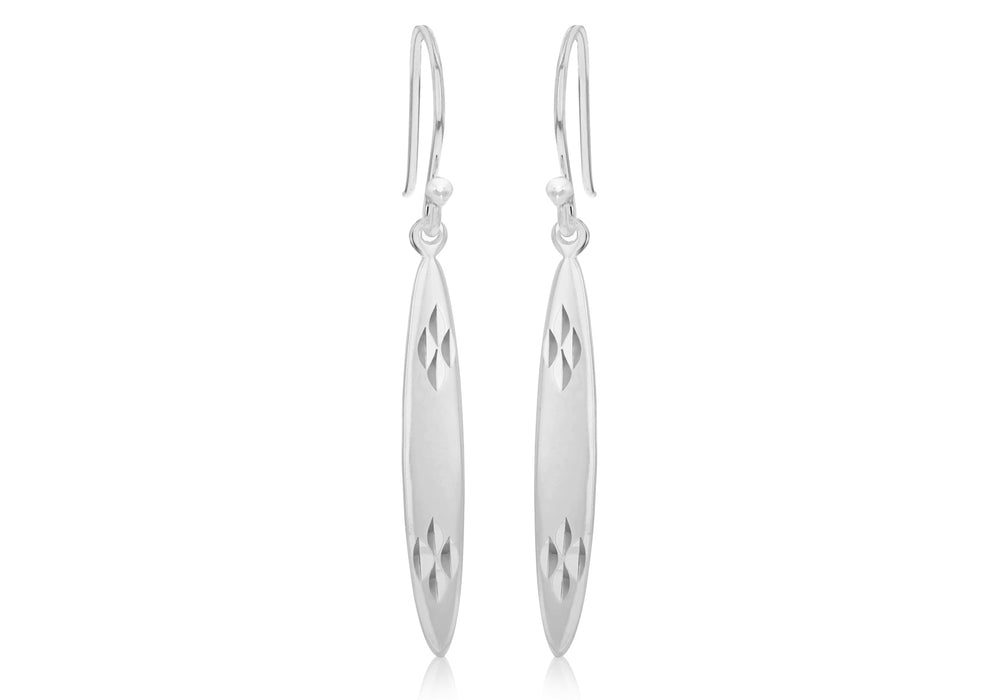 Sterling Silver Diamond Cut Ellipse Shaped Drop Earrings