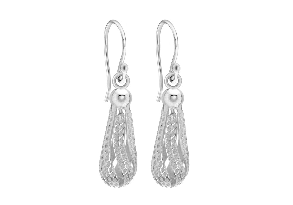 Sterling Silver 8mm x 33mm Diamond Cut Teardrop Earrings