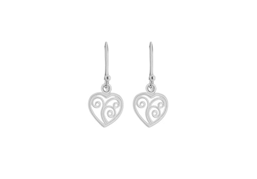 Sterling Silver Filigree Heart Drop Earrings