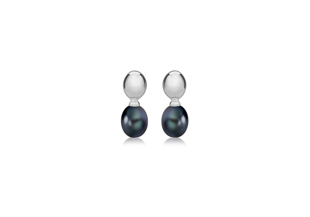 Sterling Silver Black Pearl 5mm x 15mm Drop Earrings