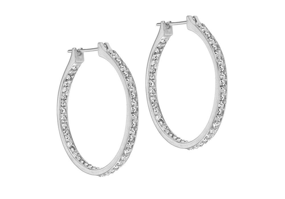 Sterling Silver White Crystal Hoop Earrings 