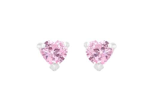 Sterling Silver 5mm Pink Zirconia  Heart Stud Earrings