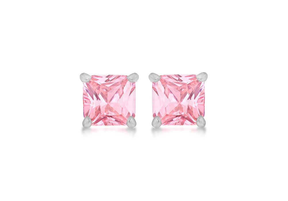 SILVER 5MM SQUARE PINK Zirconia  EARR9