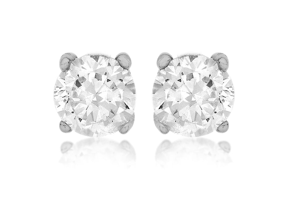 Sterling Silver 7mm Round Zirconia  Stud Earrings