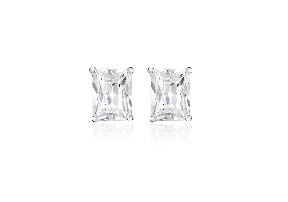 Sterling Silver Rectangular Zirconia  6.5mm x 8.5mm Stud Earrings