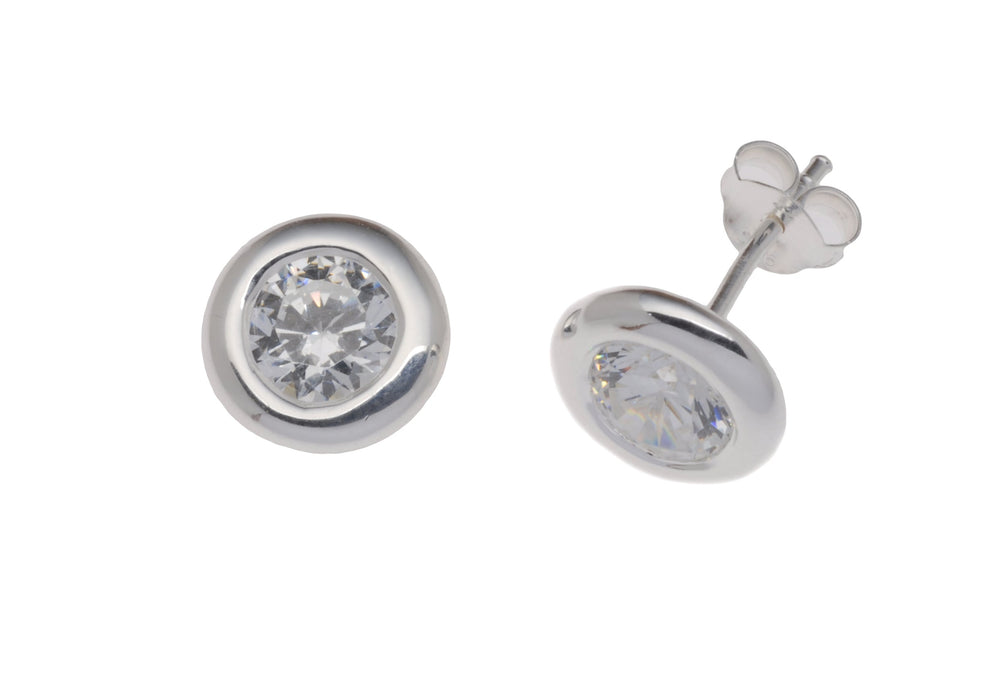 Sterling Silver Zirconia  10mm Round Stud Earrings