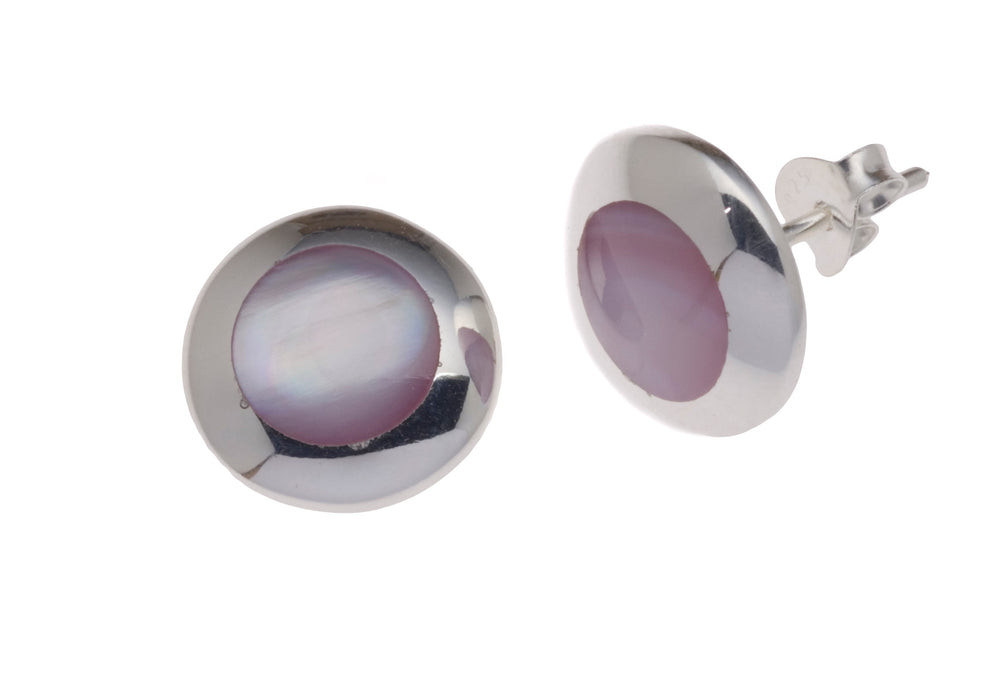 Sterling Silver 12mm Pink Mother of Pearl Stud Earrings