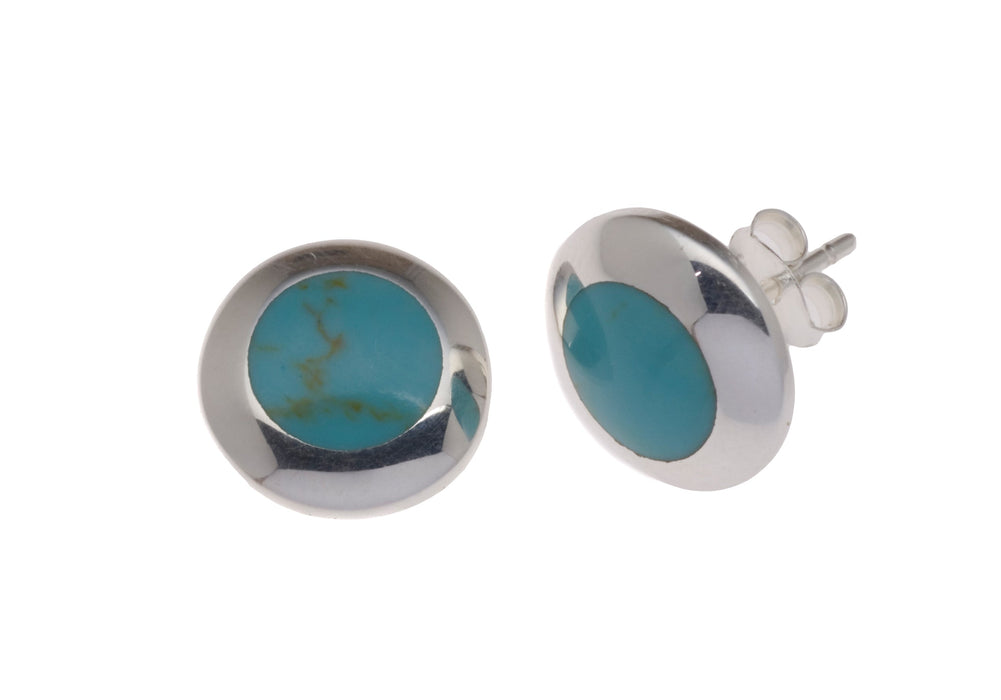 Sterling Silver 12mm Round Turquoise Stud Earrings