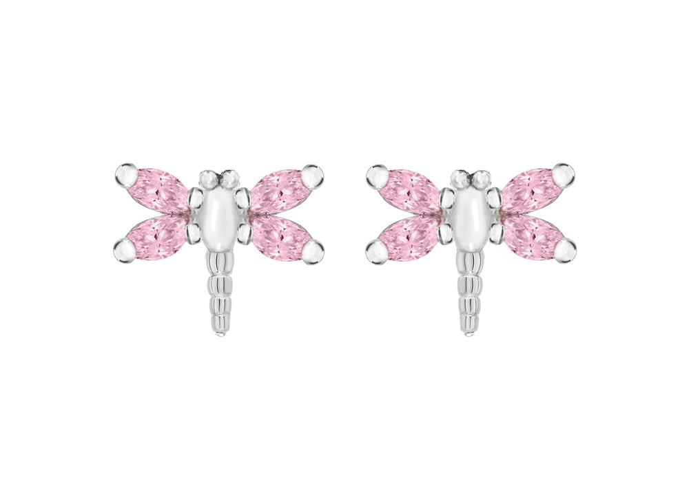 Sterling Silver Pink Zirconia Dragonfly Earrings 