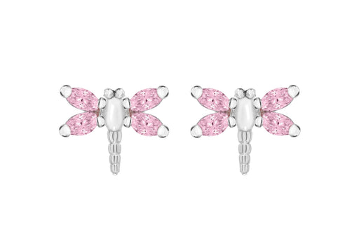 Sterling Silver Pink Zirconia Dragonfly Earrings 