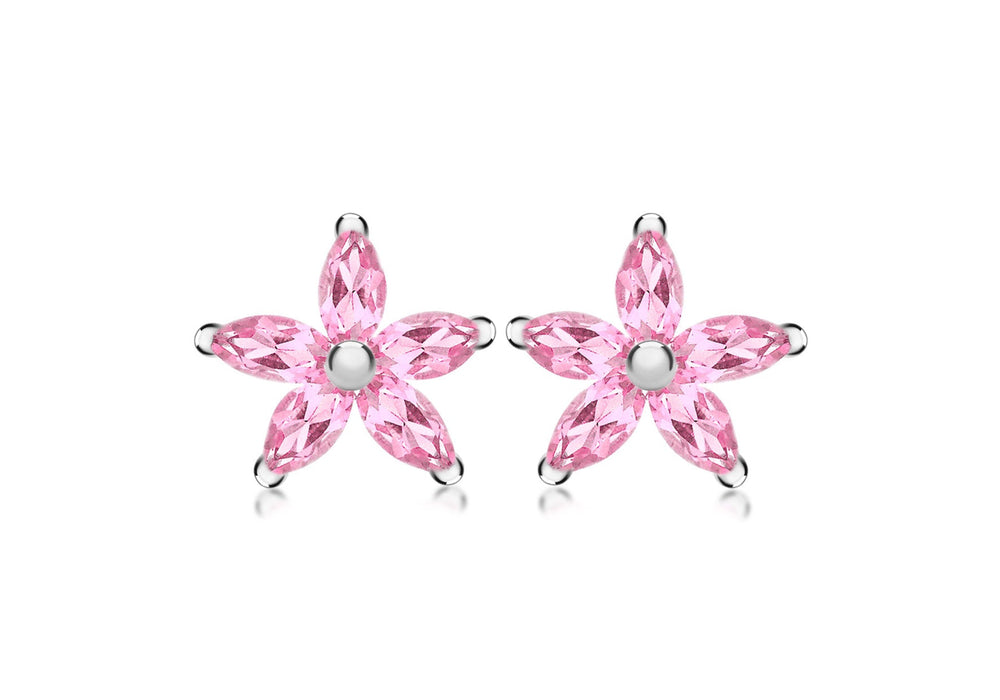 SILVER PINK FLOWER STUD EARR9