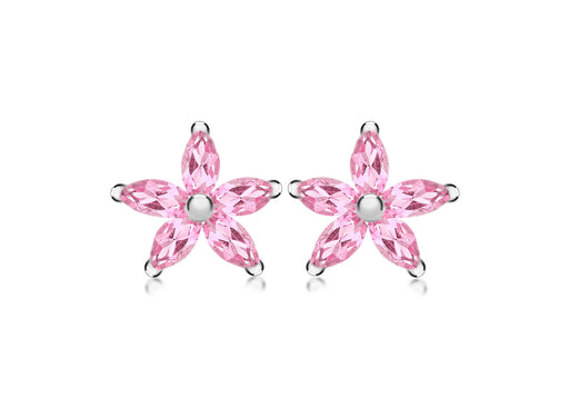 SILVER PINK FLOWER STUD EARR9