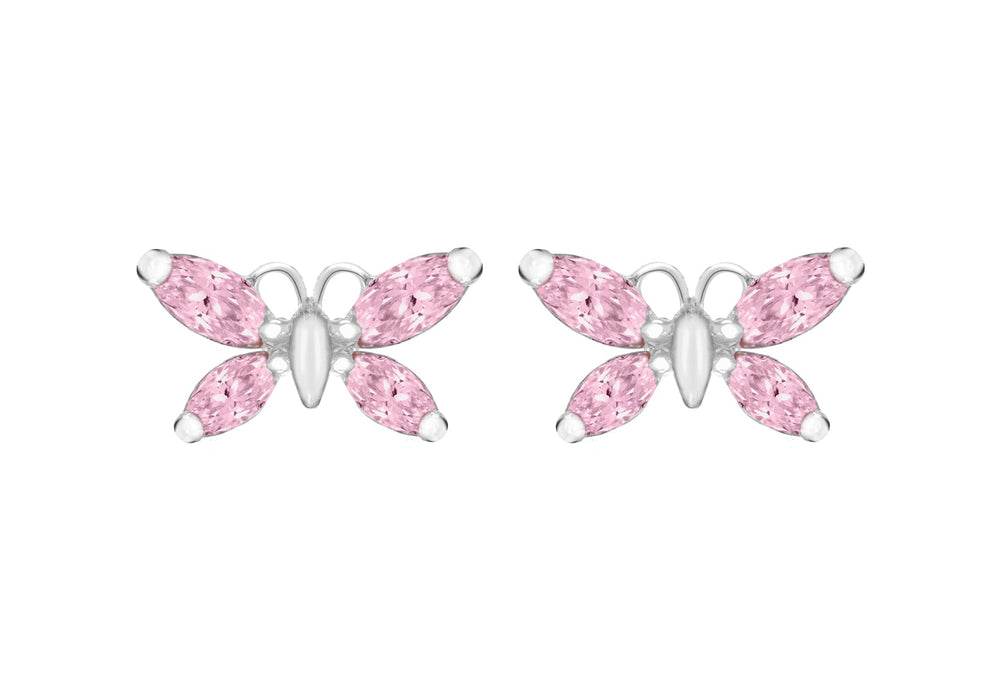 Sterling Silver Pink Zirconia Butterfly Stud Earrings