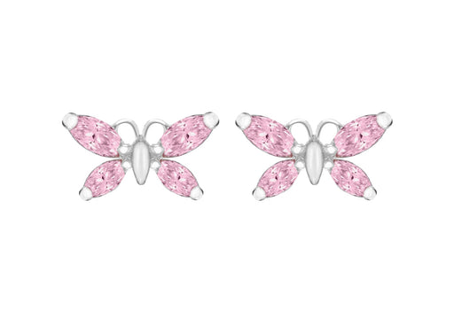 Sterling Silver Pink Zirconia Butterfly Stud Earrings