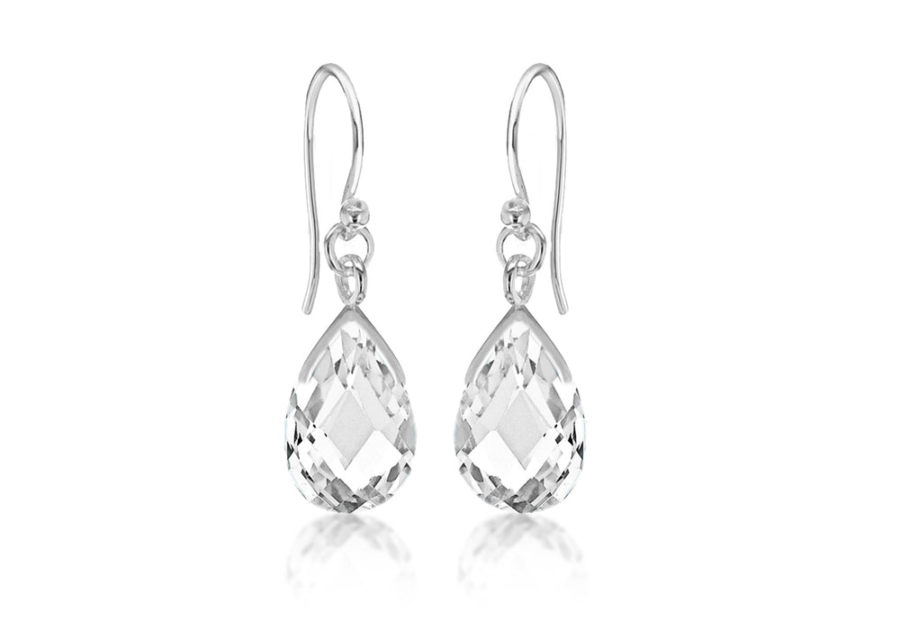 Sterling Silver White Zirconia  Stone Set FacetedDropper Earrings