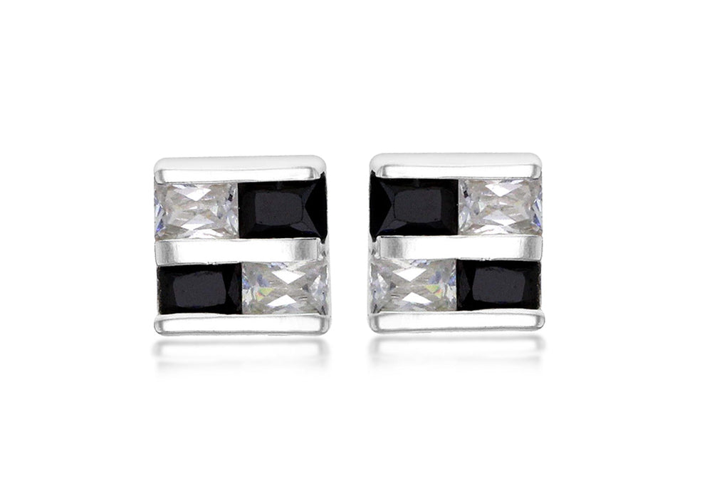 SILVER 4MM B&W SQ Zirconia  STUD EARR9