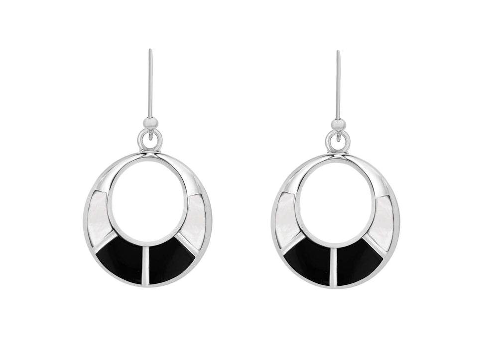 Sterling Silver Mother of Pearl and Onyx CutoCut Drop Earrings