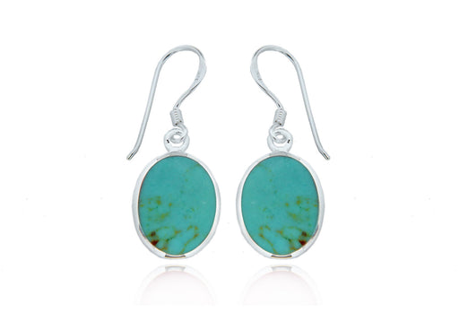 Sterling Silver 12.4mm x 32.5mm Oval Turquoise Drop Earrings