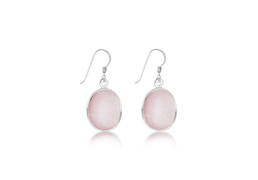 Sterling Silver 12.4mm x 32.5mm Oval Pink Mother of Pearl Drop Earrings