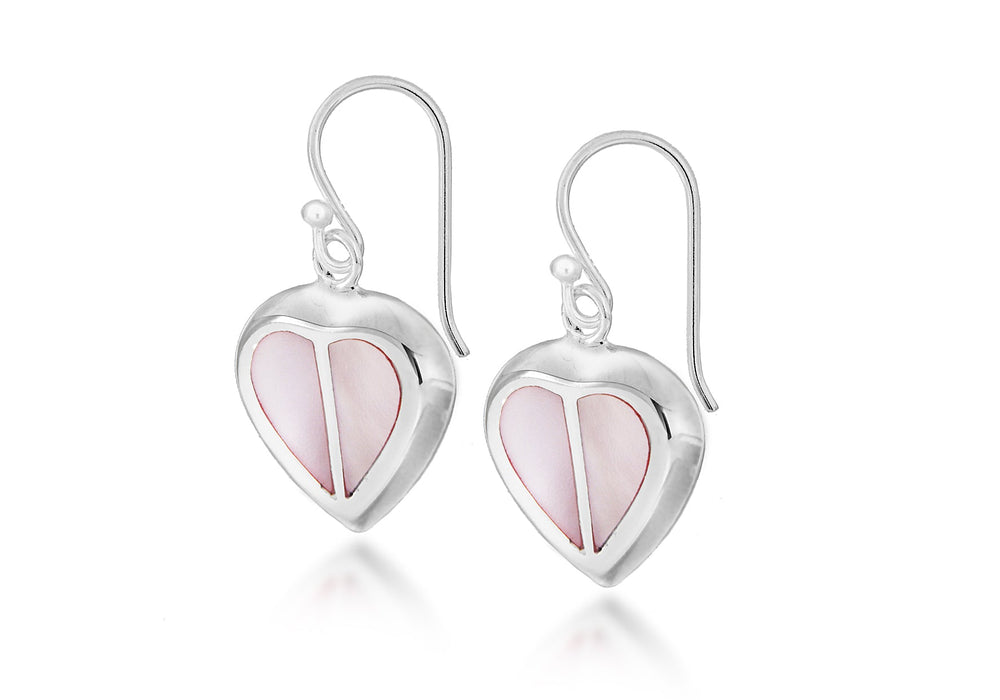 Sterling Silver Pink Mother of Pearl Heart Drop Earrings