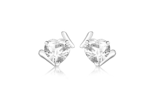 Sterling Silver Fancy Heart White Stone Set Stud Earrings 