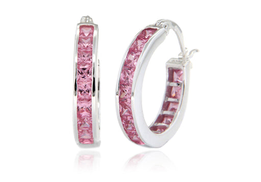 Sterling Silver 22mm Pink Zirconia  Creole Earrings