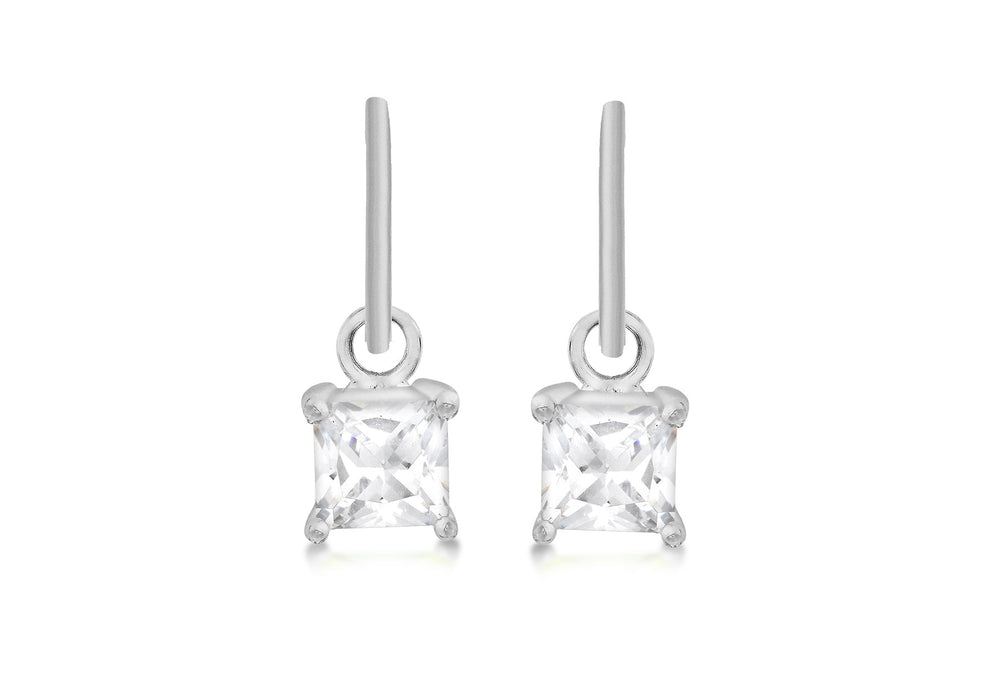 Sterling Silver 6mm x 6mm Square Zirconia  Drop Earrings