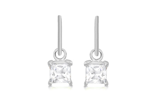 Sterling Silver 6mm x 6mm Square Zirconia  Drop Earrings