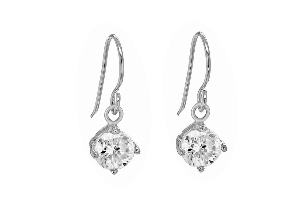 Sterling Silver 6mm Zirconia  Drop Earrings