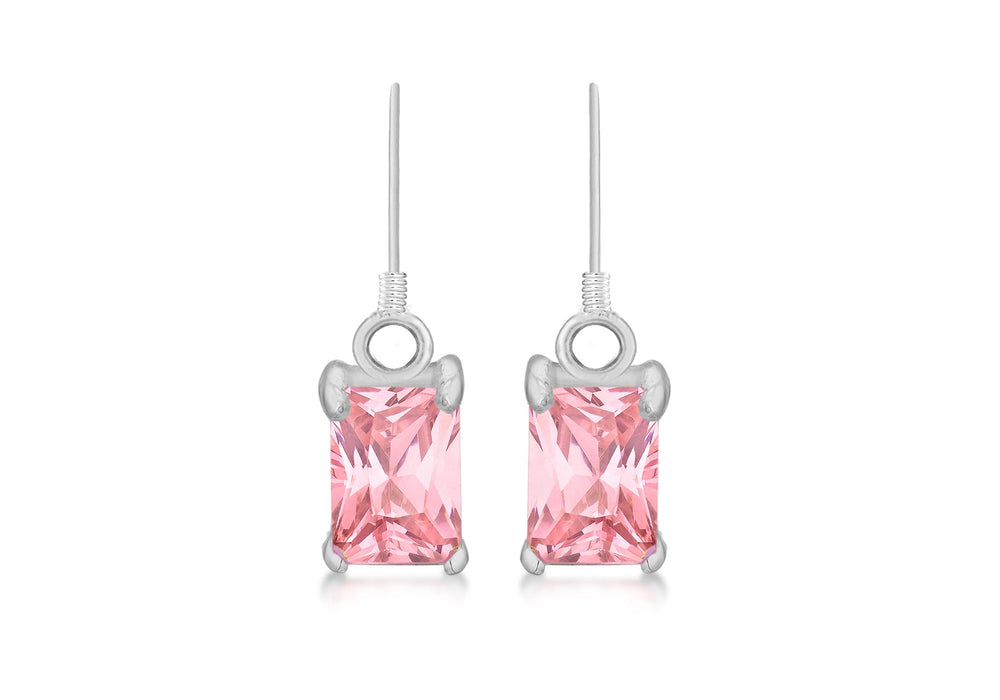 Sterling Silver Pink Zirconia  Drop Earrings