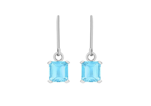 Sterling Silver Light Blue Square Zirconia Drop Earrings