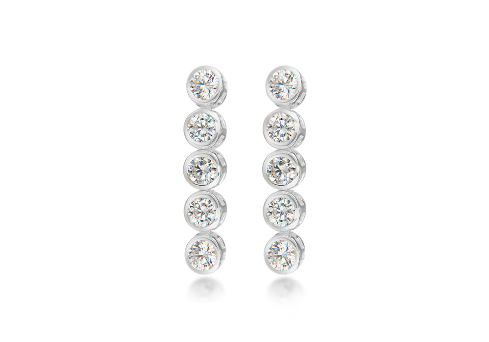 Sterling Silver 4mm Round Zirconia  Drop Stud Earrings