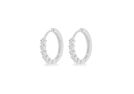 Sterling Silver Rhodium Plated Zirconia  17.6mm x 16mm Star Hoop Earrings