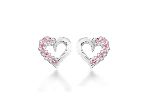 Sterling Silver Pink Zirconia  Open-Heart Stud Earrings