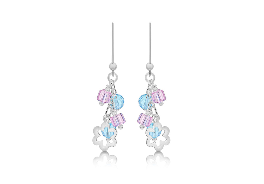 Sterling Silver Pink & Blue Stone Set Earrings