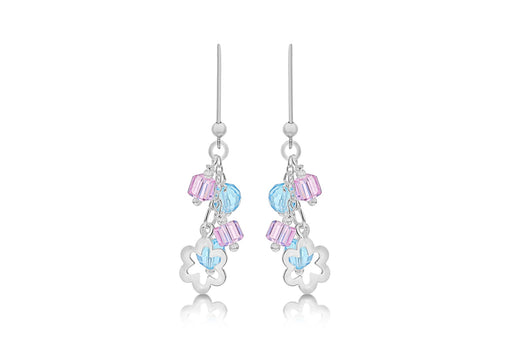 Sterling Silver Pink & Blue Stone Set Earrings