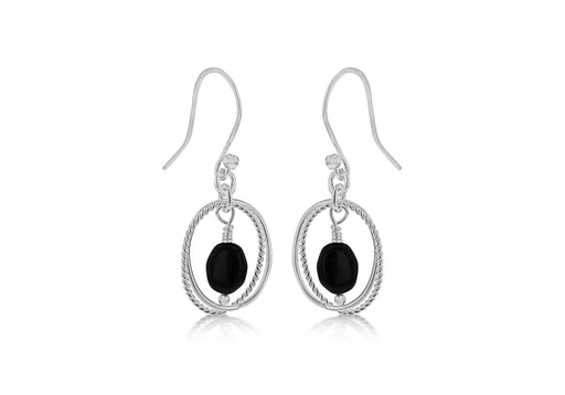 Sterling Silver Oval Black Stone Earrings 