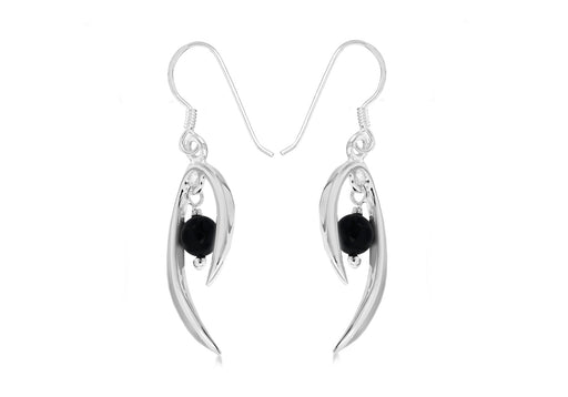 Sterling Silver Onyx Wishbone Drop Earrings 