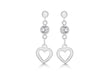 Sterling Silver White Zirconia Cutout Heart Disc Drop Earrings 