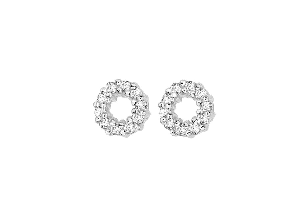 Sterling Silver Rhodium Plated Zirconia  7mm Circle Stud Earrings