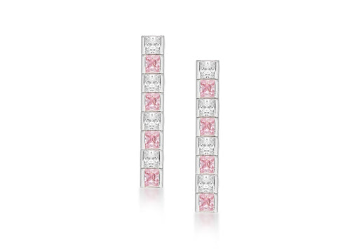 Sterling Silver Pink and White Zirconia  Tennis Drop Earrings