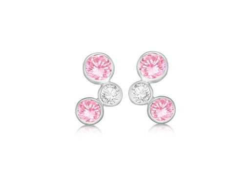 Sterling Silver Pink & White Bubble Stud Earrings 