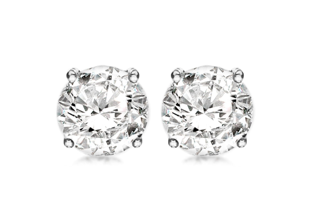 Sterling Silver 9mm Round Zirconia  Claw Stud Earrings