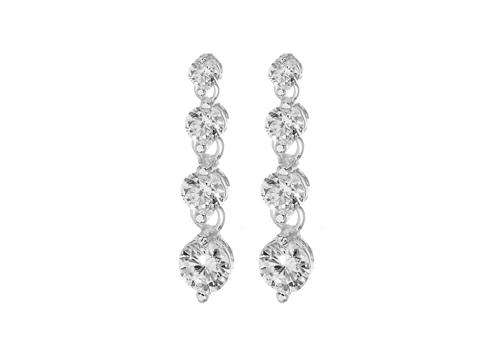 Sterling Silver Graduated Zirconia  Drop Earrings