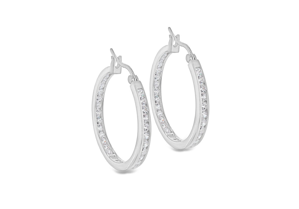 Sterling Silver Half CZ Set Hoop Earrings 