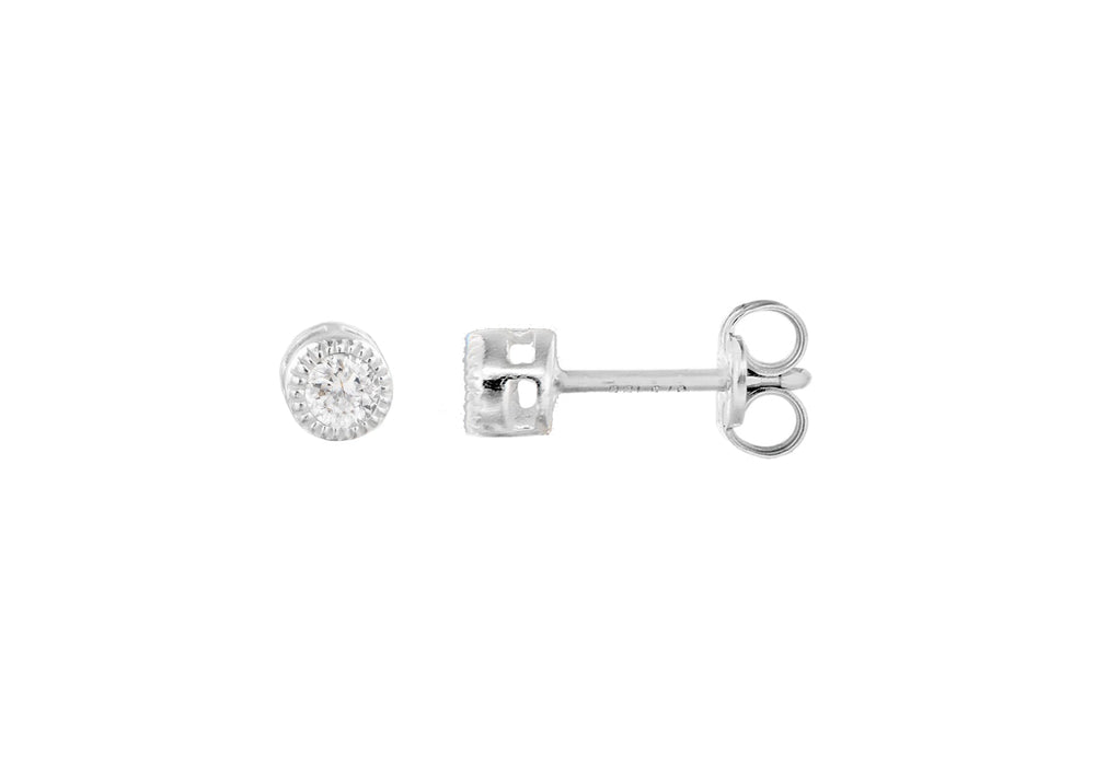 Sterling Silver Zirconia  4mm Round Patterned Stud Earrings